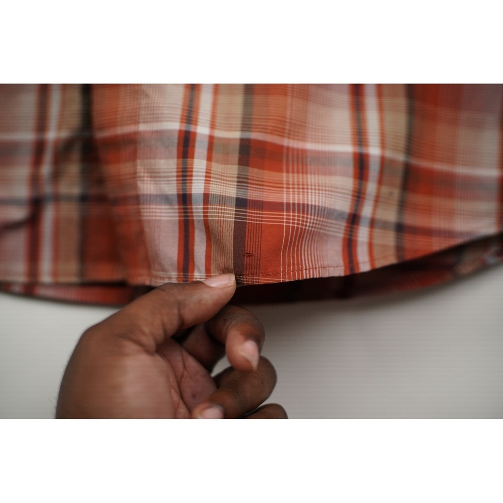 Eddie Bauer Mens Large Orange Plaid Short Sleeve Button Down Hiking Shirt - Picture 6 of 7